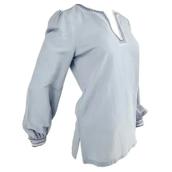 Emporio Sirenuse Positano Vera Embroidered Blouse In Blue NWOT Sz US 8/ IT 44 - Picture 6 of 16